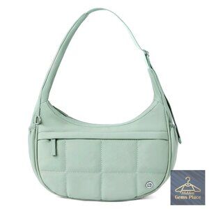 Nylon Quilted Crescent Shoulder Bag, Triple Zip Pocket, Small Puffer Bag